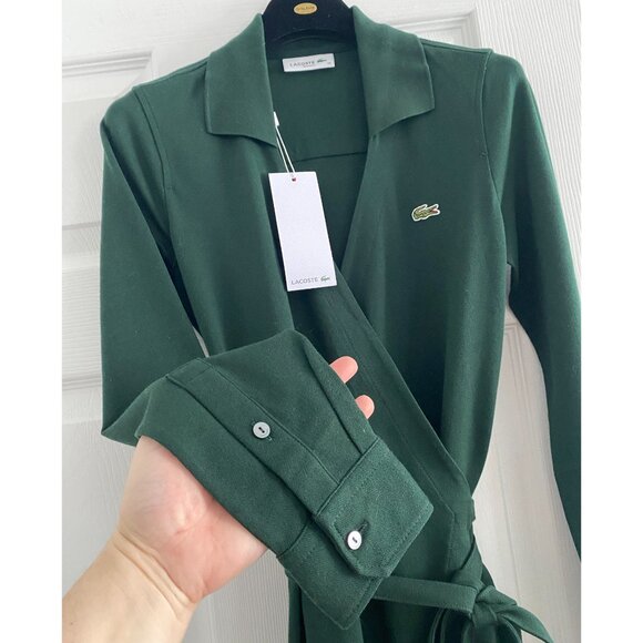 Lacoste Stretch Mini Piqué Wrap Polo Dress in Green, size 36 (fits size 2/4) - Picture 5 of 12